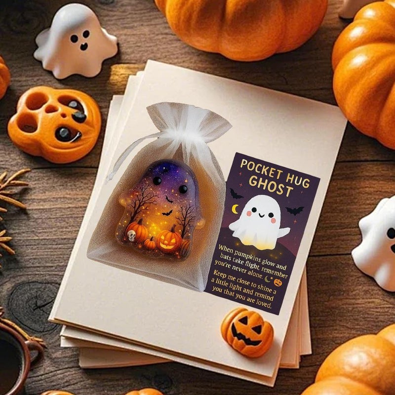 Halloween Pocket Hug Ghost Cards, Halloween Mini Ghost Pocket Hug Gift, Emotional Support Token With Encouragement Card, Friendly Ghost Design For Holiday Gift Exchange And School Events - Image 5